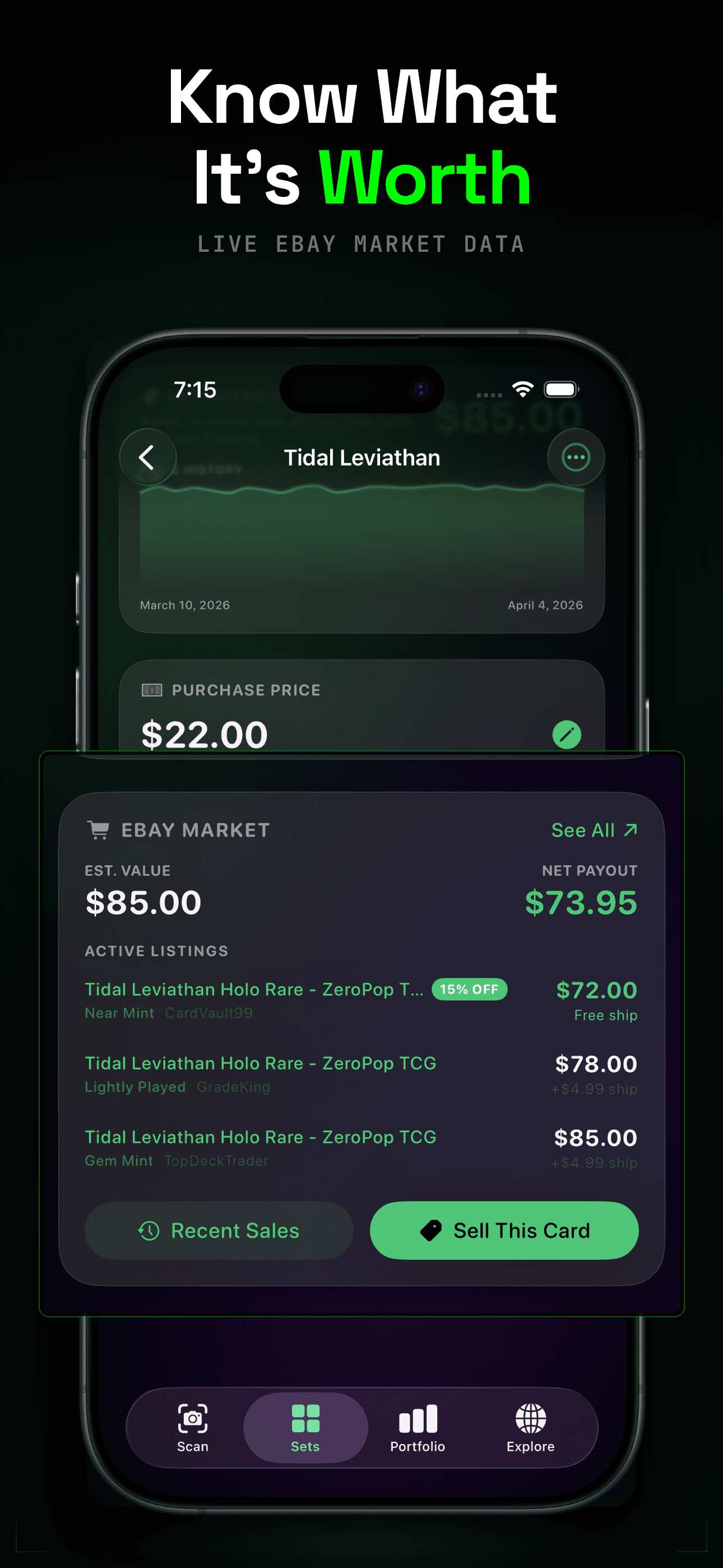 Know what your card is worth with live eBay market data