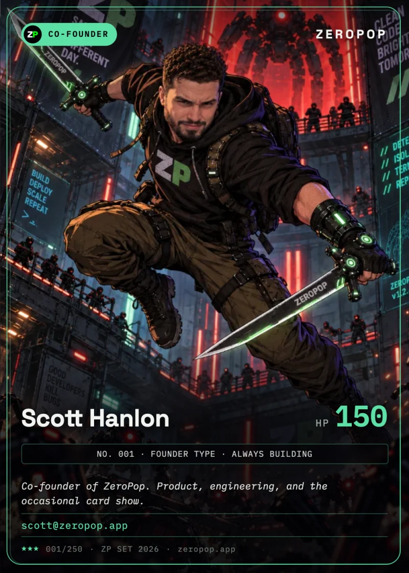 Scott Hanlon, ZeroPop founder trading card, number 001 of 250 in the ZP Set 2026