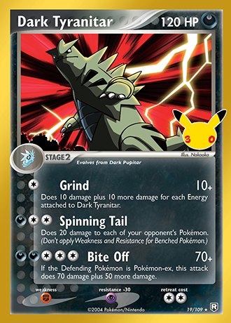 Dark Tyranitar 19/109, Pokemon 30th Celebration Classic Collection reprint, official card art