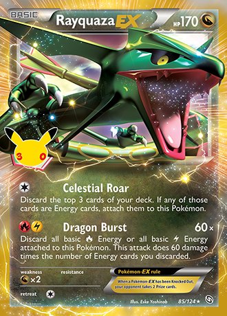 Rayquaza EX 85/124 Classic Collection reprint, Pokemon 30th Celebration official card art