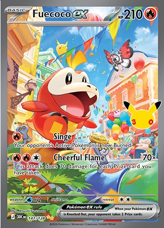 Fuecoco ex Special Illustration Rare 147/128, Pokemon 30th Celebration official card art