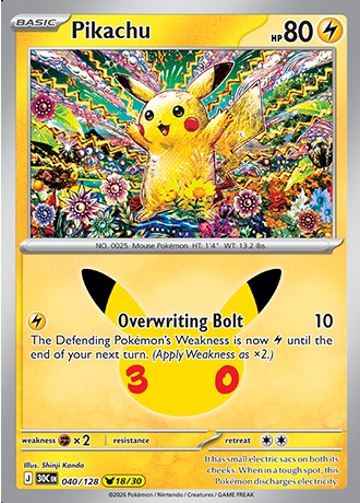 Pikachu 040/128, Pokemon 30th Celebration Pikachu Rare, official card art