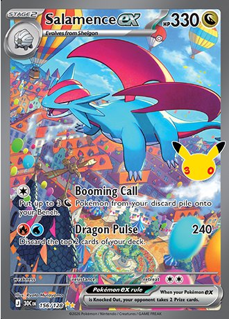 Salamence ex Special Illustration Rare 156/128, Pokemon 30th Celebration official card art