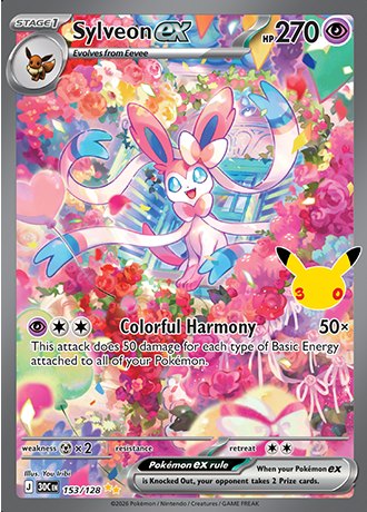 Sylveon ex Special Illustration Rare 153/128, Pokemon 30th Celebration official card art