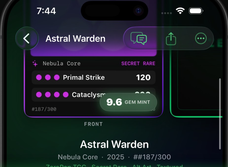 The ZeroPop app showing a finished grade with sub-grades